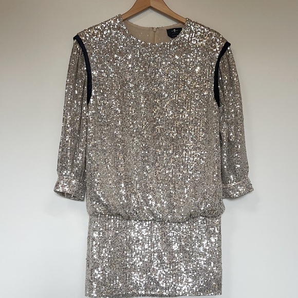7 for all mankind sequin 90 y2k  long sleeve mini dress xs - Picture 5 of 10